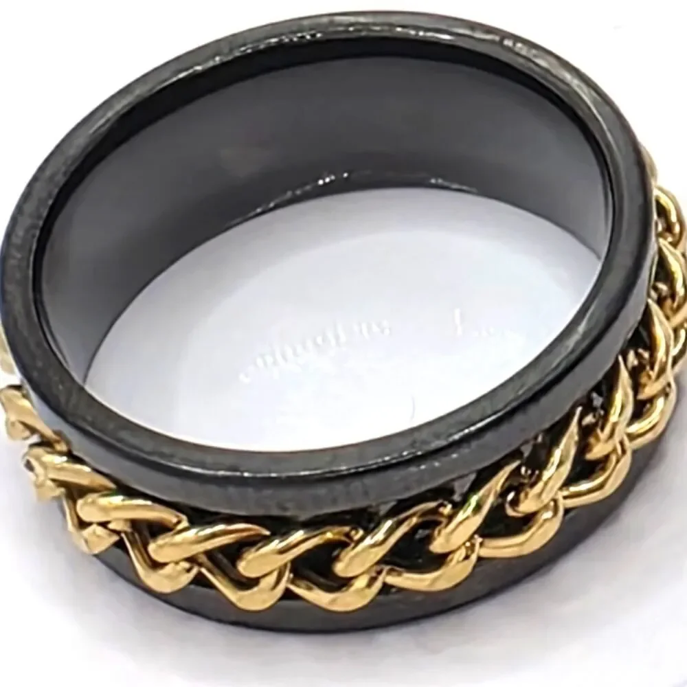 Men's SPINNER Titanium Gloss Black Ring - Gold Center